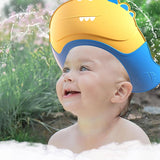 Casca de Dus, Vivimall, Previne Scurgerea Apei si Samponului pe Fata, 0-12 Ani, Ajustabila, din TPE+PP, 20 x 23 cm, Model Crocodil, Galben/Albastru - vivimall.ro