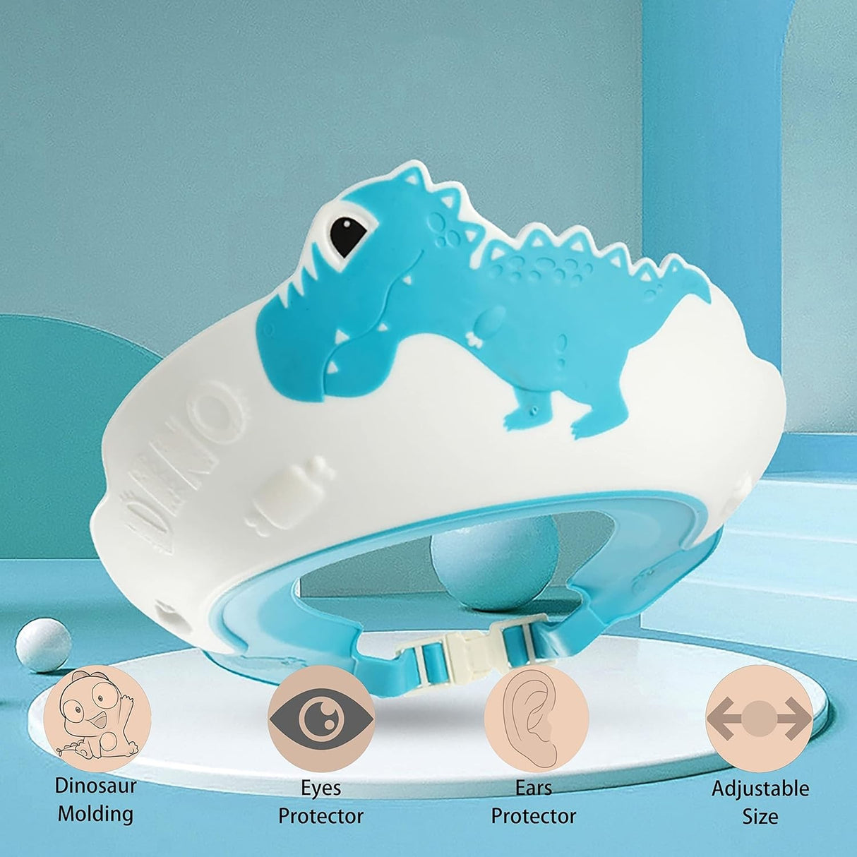 Viziera De Protectie Baie Pentru Copii, Fippy, Model Dinozaur, Dimensiune Ajustabila, Durabil, Usor De Curatat, Impotriva Samponului, Pentru Ochi Si Urechi, Tpe+Pp, 22X21 Cm - vivimall.ro