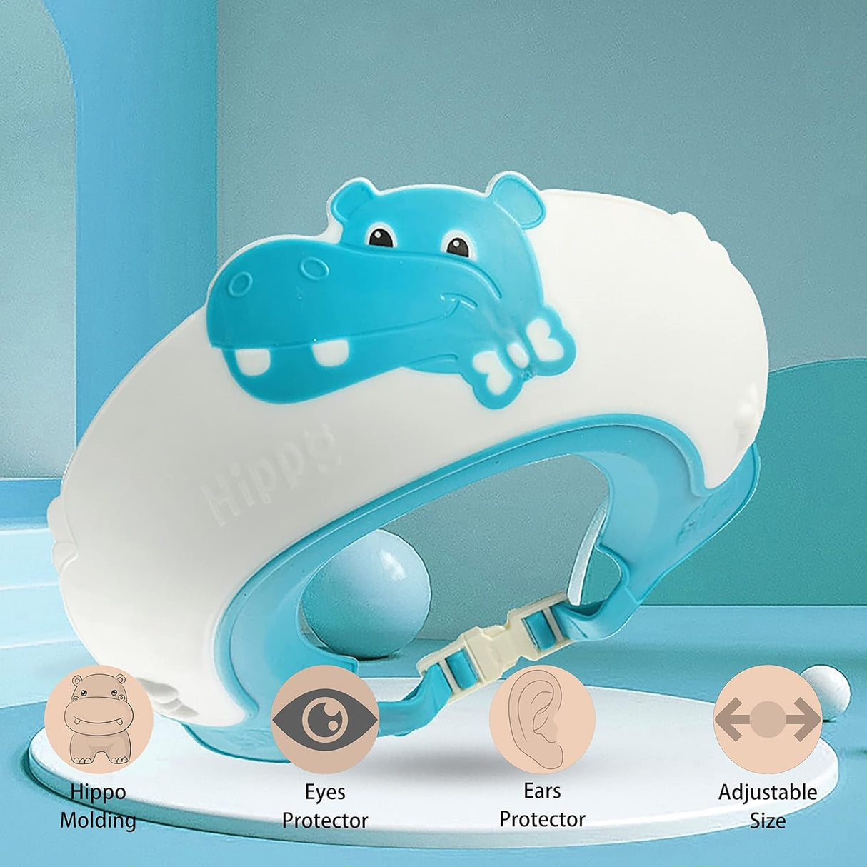 Viziera De Protectie Baie Pentru Copii, Fippy, Model Hipopotam, Dimensiune Ajustabila, Durabil, Usor De Curatat, Impotriva Samponului, Pentru Ochi Si Urechi, Tpe+Pp, 22X21 Cm - vivimall.ro
