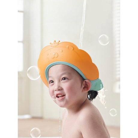 Viziera de Protectie Baie Pentru Copii, Fippy, Model Coronita Leu, Dimensiune ajustabila, Durabil, Usor de curatat, Impotriva Samponului, pentru Ochi si Urechi, TPE+PP, 21x20.5 cm, Portocaliu