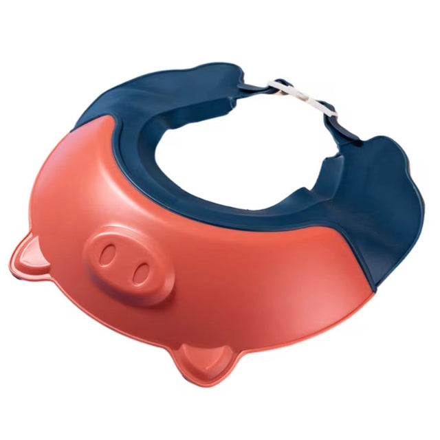 Viziera de Protectie Baie Pentru Copii, Fippy, Model Purcelus, Dimensiune ajustabila, Durabil, Usor de curatat, Impotriva Samponului, pentru Ochi si Urechi, TPE+PP, 23x23 cm, Rosu - vivimall.ro