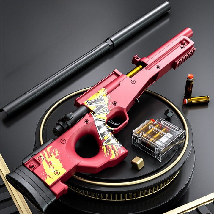 Pusca de Jucarie AWM Ultrarealista, Vivimall, Manuala, cu Luneta, 10 de Proiectile din Spuma Moale, 5 Cartuse, 106 cm, 14 ani+, Rosu - vivimall.ro