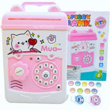 Pusculita pentru Fetite, Flippy, Pusculita pentru Economii PIGGY BOX, Pusculita Simpla cu Key Access, 17 x 11.5 x 10 cm, 400 gr, Alb Roz