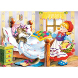 Puzzle 60 de Piese din Lemn in Cutie Metalica, Flippy, Model Scufita Rosie, Educativ, Dezvoltare Abilitati Cognitive, pentru Prescolari, 22.5x13.5 cm, Multicolor