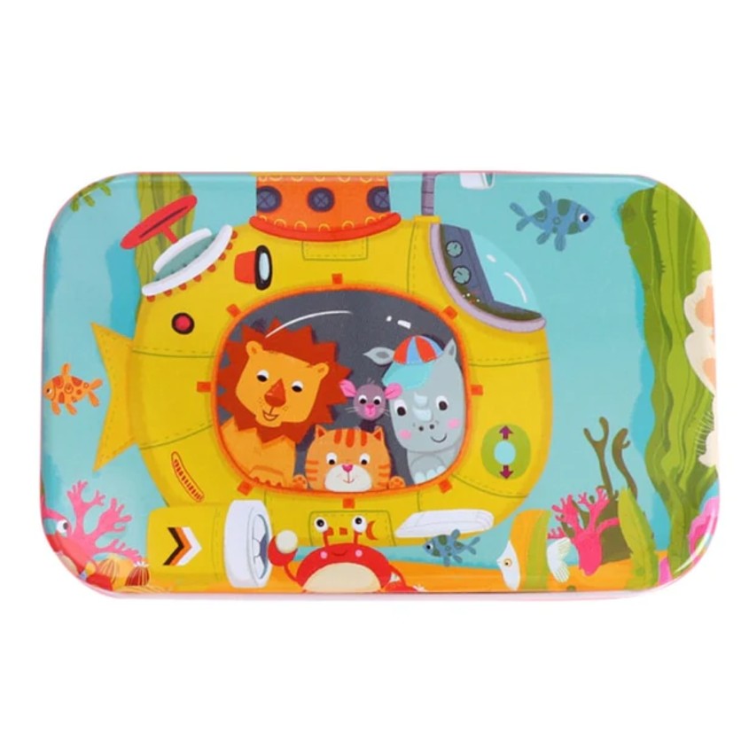 Puzzle 60 De Piese Din Lemn In Cutie Metalica, Model Submarin, Educativ, Dezvoltare Abilitati Cognitive, Pentru Prescolari, 22.5X13.5 Cm, Multicolor - vivimall.ro