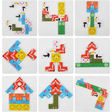 Puzzle Din Lemn Tip Tetris, +4 Ani, Cu Animale Colorate 3D, 40 Piese - vivimall.ro