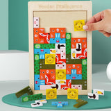 Puzzle Din Lemn Tip Tetris, +4 Ani, Cu Animale Colorate 3D, 40 Piese - vivimall.ro