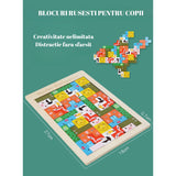 Puzzle Din Lemn Tip Tetris, +4 Ani, Cu Animale Colorate 3D, 40 Piese - vivimall.ro