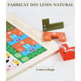 Puzzle Din Lemn Tip Tetris, +4 Ani, Cu Animale Colorate 3D, 40 Piese - vivimall.ro