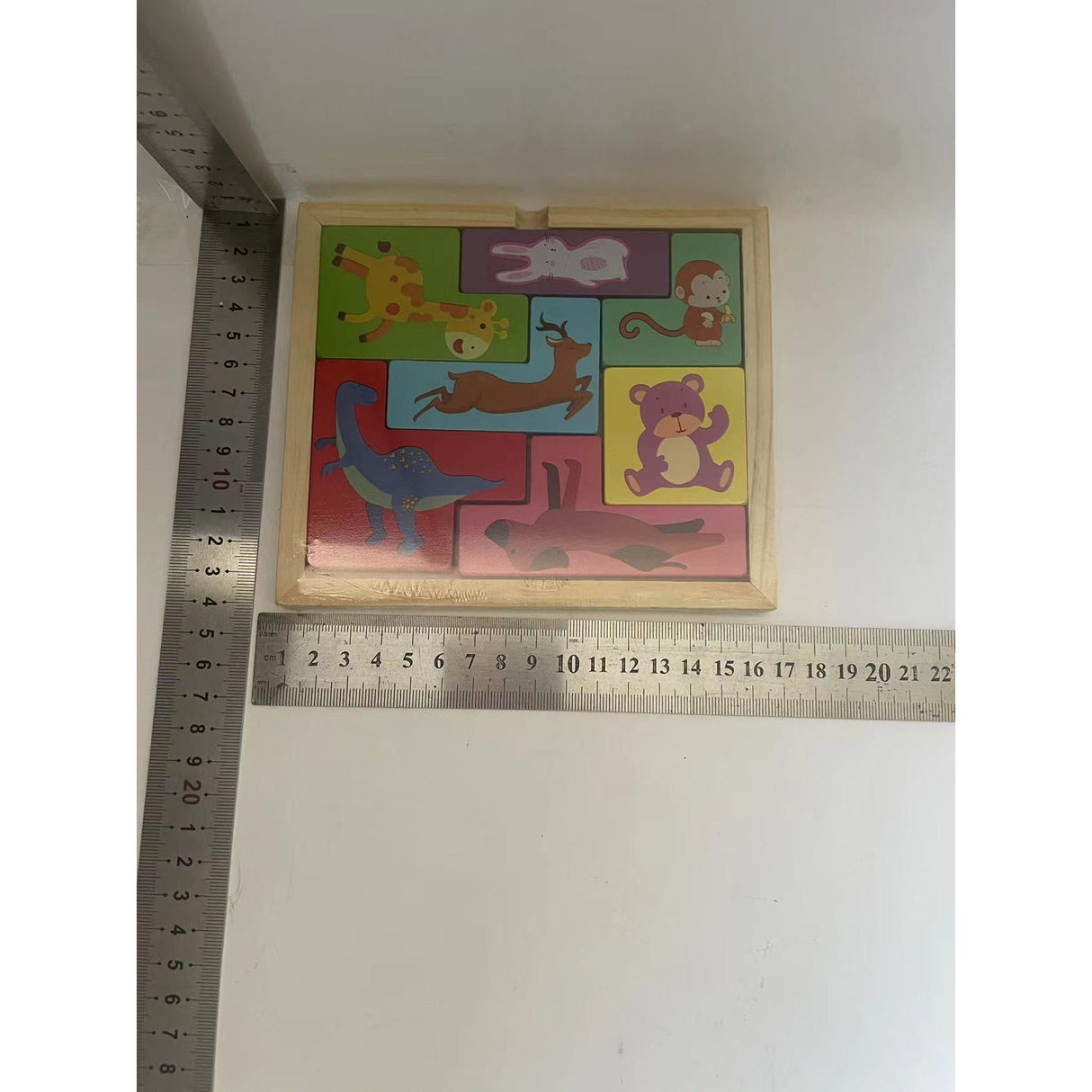 Puzzle Din Lemn Tip Tetris, +4 Ani, Cu Animale Colorate 3D, 7 Piese - vivimall.ro