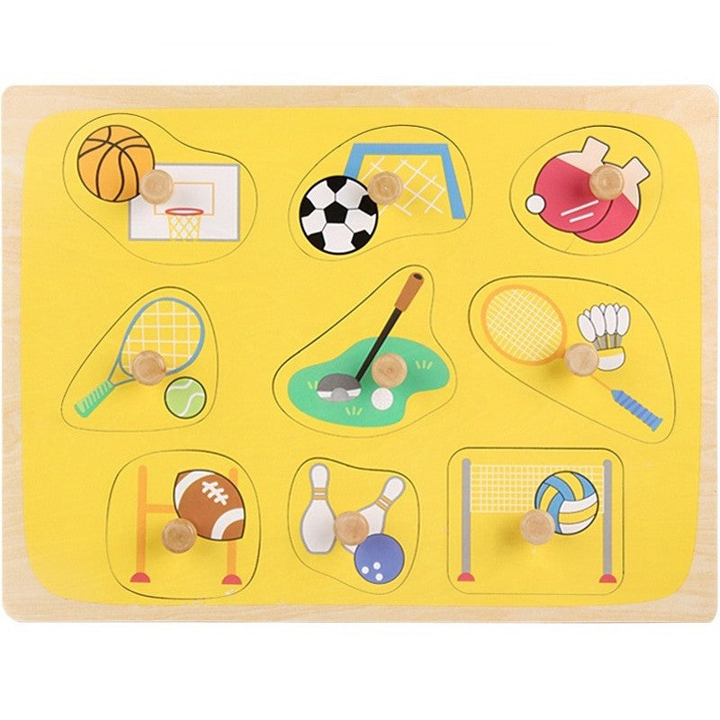 Puzzle Montessori Din Lemn Pentru Copii, 0-3 Ani, 3D, Model Sporturi, Educativ, Intuitiv, Creativ, 9 Piese, 30X22.5X0.8 Cm, Multicolor - vivimall.ro