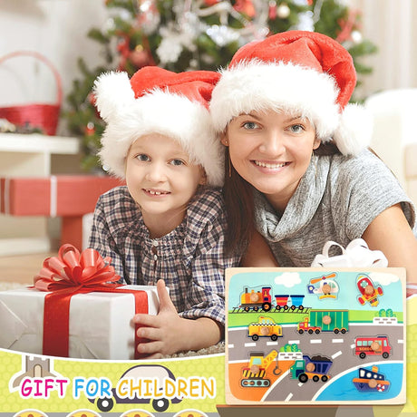 Puzzle Montessori din Lemn pentru Copii, Flippy, 0-3 Ani, 3D, Model Transporturi, Educativ, Intuitiv, Creativ, 9 Piese, 30x22.5x0.8 cm, Multicolor