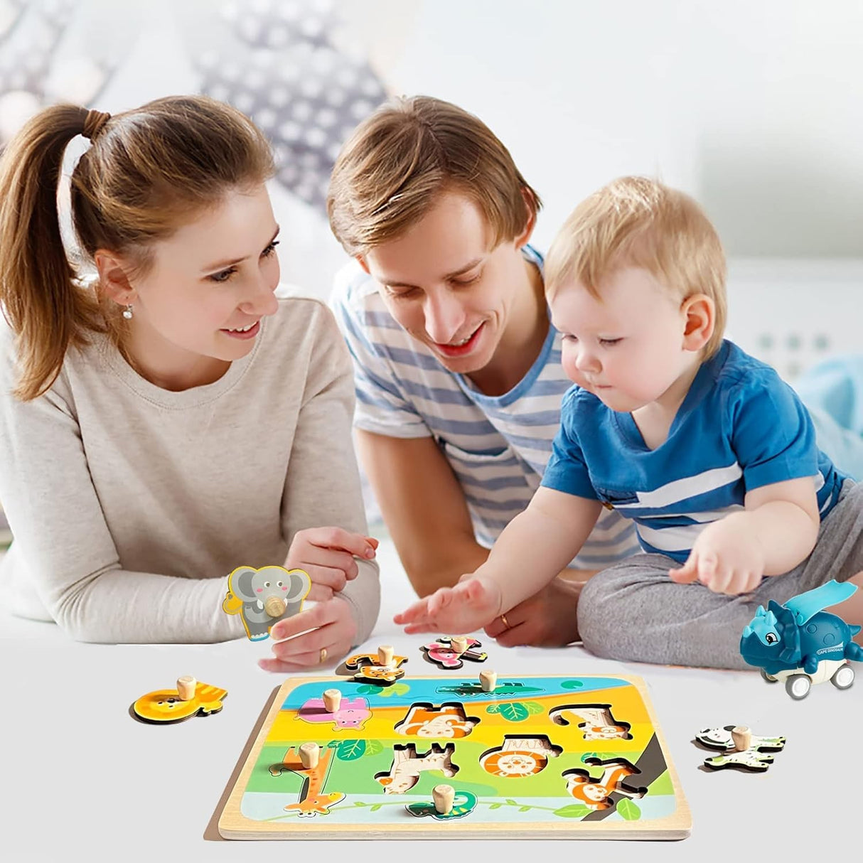 Puzzle Montessori Din Lemn Pentru Copii, 0-3 Ani, Model Animale Din Jungla, Educativ, Intuitiv, Creativ, 9 Piese, 30X22.5X0.8 Cm, Multicolor - vivimall.ro