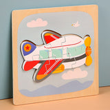 Puzzle Montessori Din Lemn Pentru Copii, 3D, 0-3 Ani, Model Avion, Educativ, Intuitiv, Creativ, 6 Piese, 15X15X0.5 Cm, Multicolor - vivimall.ro