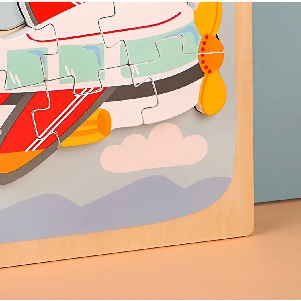 Puzzle Montessori Din Lemn Pentru Copii, 3D, 0-3 Ani, Model Avion, Educativ, Intuitiv, Creativ, 6 Piese, 15X15X0.5 Cm, Multicolor - vivimall.ro