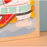 Puzzle Montessori din Lemn pentru Copii, Flippy, 3D, 0-3 Ani, Model Avion, Educativ, Intuitiv, Creativ, 6 Piese, 15x15x0.5 cm, Multicolor