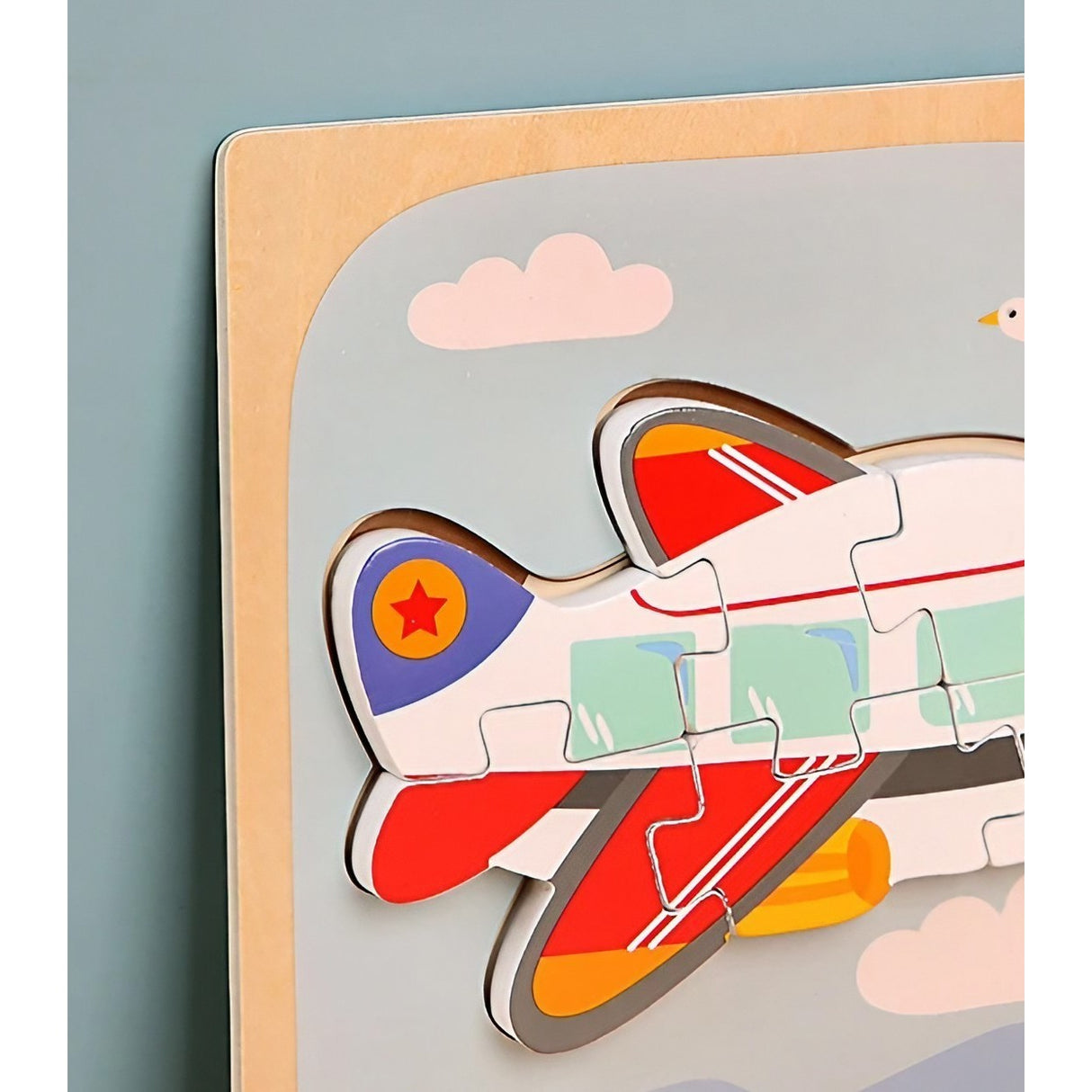 Puzzle Montessori Din Lemn Pentru Copii, 3D, 0-3 Ani, Model Avion, Educativ, Intuitiv, Creativ, 6 Piese, 15X15X0.5 Cm, Multicolor - vivimall.ro