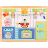Puzzle Montessori Din Lemn Pentru Copii, 3D, 0-3 Ani, Model Bucatarie, Educativ, Intuitiv, Creativ, 10 Piese, 30X22.5X0.8 Cm, Multicolor - vivimall.ro