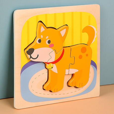 Puzzle Montessori Din Lemn Pentru Copii, 3D, 0-3 Ani, Model Catel, Educativ, Intuitiv, Creativ, 3 Piese, 15X15X0.5 Cm, Multicolor - vivimall.ro