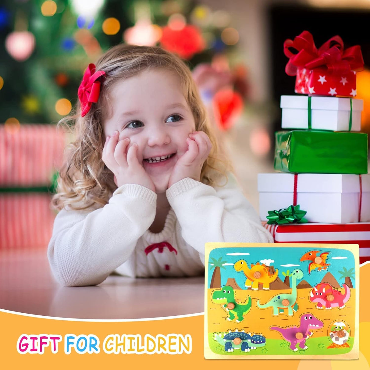 Puzzle Montessori Din Lemn Pentru Copii, 3D, 0-3 Ani, Model Dinozauri, Educativ, Intuitiv, Creativ, 8 Piese, 30X22.5X0.8 Cm, Multicolor - vivimall.ro