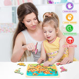 Puzzle Montessori Din Lemn Pentru Copii, 3D, 0-3 Ani, Model Dinozauri, Educativ, Intuitiv, Creativ, 8 Piese, 30X22.5X0.8 Cm, Multicolor - vivimall.ro