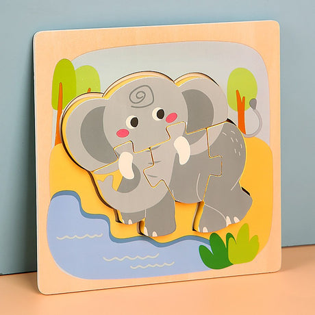 Puzzle Montessori Din Lemn Pentru Copii, 3D, 0-3 Ani, Model Elefant, Educativ, Intuitiv, Creativ, 4 Piese, 15X15X0.5 Cm, Multicolor - vivimall.ro
