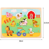 Puzzle Montessori din Lemn pentru Copii, Flippy, 3D, 0-3 Ani, Model Ferma, Educativ, Intuitiv, Creativ, 9 Piese, 30x22.5x0.8 cm, Multicolor