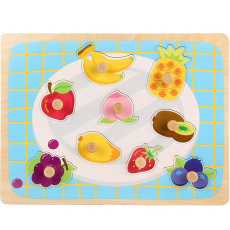 Puzzle Montessori Din Lemn Pentru Copii, 3D, 0-3 Ani, Model Fructe, Educativ, Intuitiv, Creativ, 9 Piese, 30X22.5X0.8 Cm, Multicolor - vivimall.ro