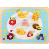 Puzzle Montessori din Lemn pentru Copii, Flippy, 3D, 0-3 Ani, Model Fructe, Educativ, Intuitiv, Creativ, 9 Piese, 30x22.5x0.8 cm, Multicolor