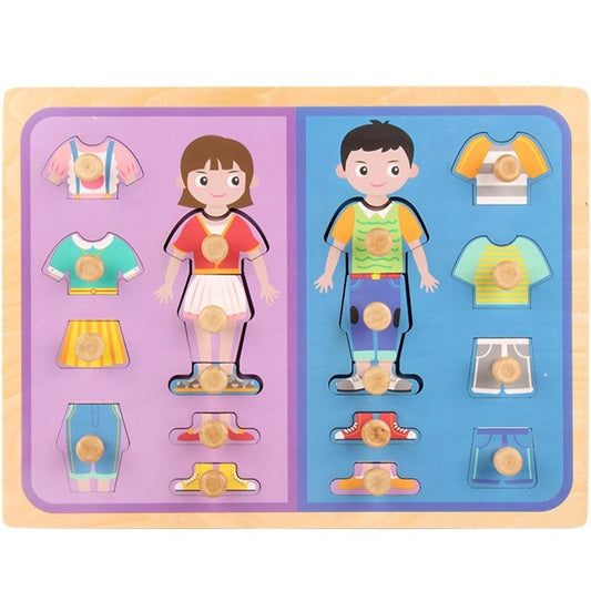 Puzzle Montessori din Lemn pentru Copii, Vivimall, 3D, 0-3 Ani, Model Imbracaminte, Educativ, Intuitiv, Creativ, 18 Piese, Multicolor - vivimall.ro