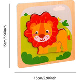 Puzzle Montessori Din Lemn Pentru Copii, 3D, 0-3 Ani, Model Leu, Educativ, Intuitiv, Creativ, 3 Piese, 15X15X0.5 Cm, Multicolor - vivimall.ro