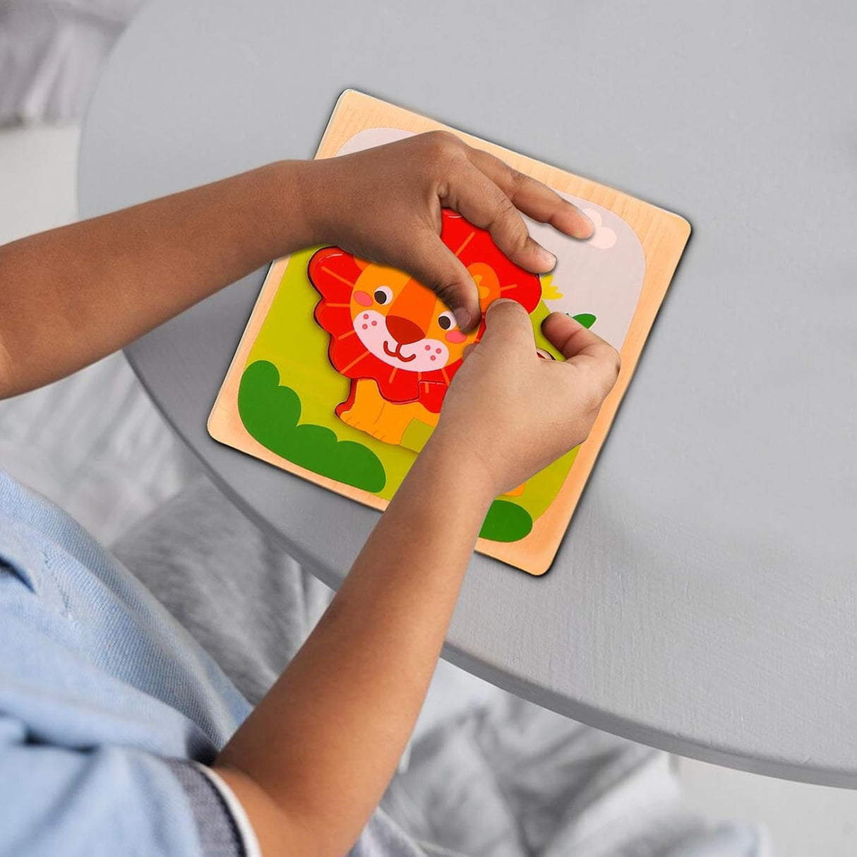 Puzzle Montessori Din Lemn Pentru Copii, 3D, 0-3 Ani, Model Leu, Educativ, Intuitiv, Creativ, 3 Piese, 15X15X0.5 Cm, Multicolor - vivimall.ro