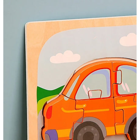 Puzzle Montessori Din Lemn Pentru Copii, 3D, 0-3 Ani, Model Masina, Educativ, Intuitiv, Creativ, 5 Piese, 15X15X0.5 Cm, Multicolor - vivimall.ro