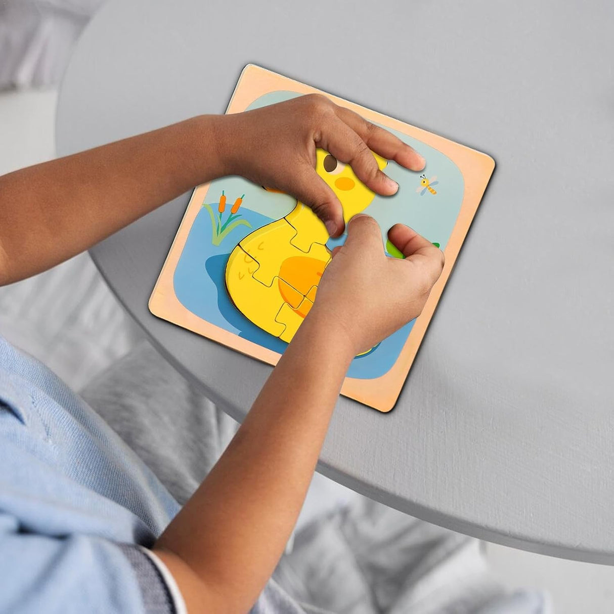 Puzzle Montessori Din Lemn Pentru Copii, 3D, 0-3 Ani, Model Ratusca, Educativ, Intuitiv, Creativ, 5 Piese, 15X15X0.5 Cm, Multicolor - vivimall.ro