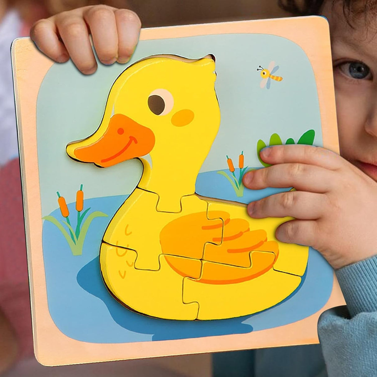Puzzle Montessori Din Lemn Pentru Copii, 3D, 0-3 Ani, Model Ratusca, Educativ, Intuitiv, Creativ, 5 Piese, 15X15X0.5 Cm, Multicolor - vivimall.ro