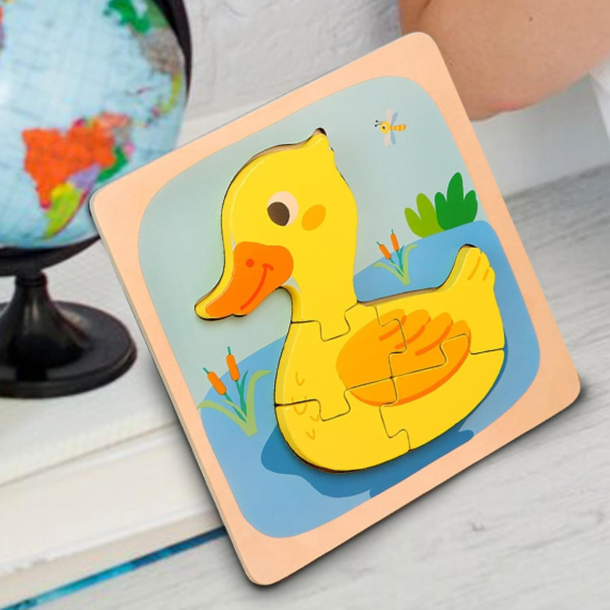 Puzzle Montessori Din Lemn Pentru Copii, 3D, 0-3 Ani, Model Ratusca, Educativ, Intuitiv, Creativ, 5 Piese, 15X15X0.5 Cm, Multicolor - vivimall.ro