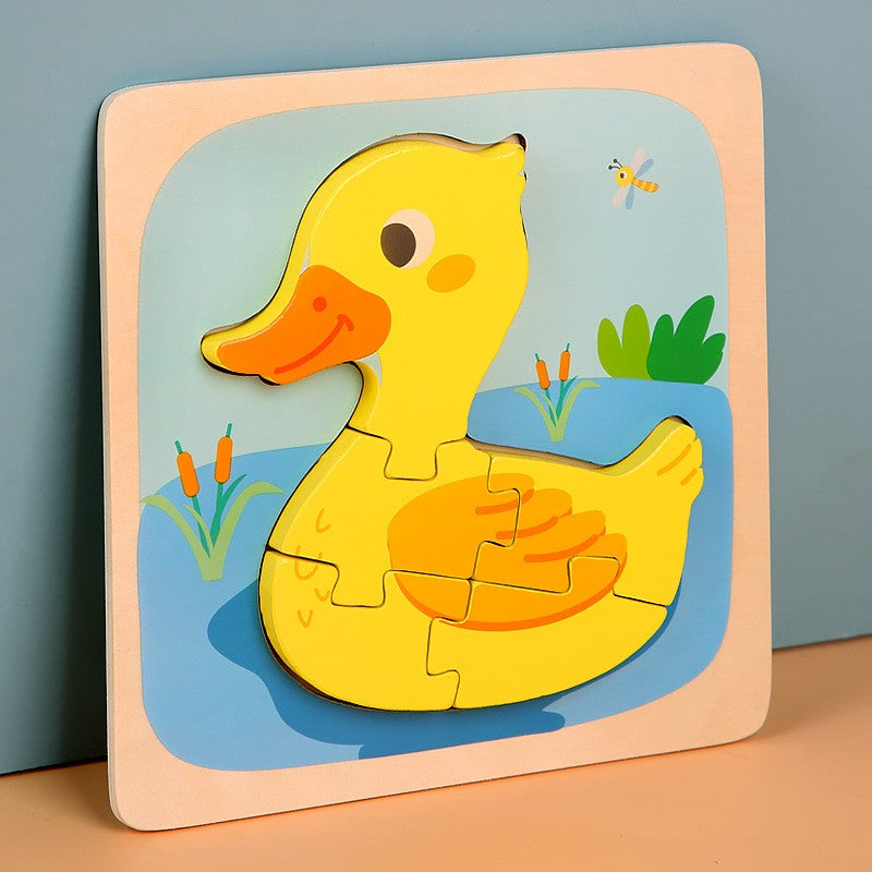 Puzzle Montessori Din Lemn Pentru Copii, 3D, 0-3 Ani, Model Ratusca, Educativ, Intuitiv, Creativ, 5 Piese, 15X15X0.5 Cm, Multicolor - vivimall.ro