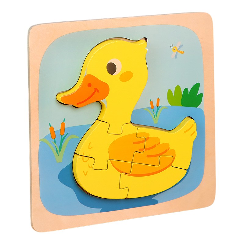 Puzzle Montessori Din Lemn Pentru Copii, 3D, 0-3 Ani, Model Ratusca, Educativ, Intuitiv, Creativ, 5 Piese, 15X15X0.5 Cm, Multicolor - vivimall.ro