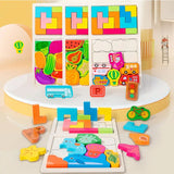 Puzzle Montessori din Lemn pentru Copii, Vivimall, Tip Tetris 2in1 +3 Ani, cu Fructe Colorate 3D, Educativ, Intuitiv, Creativ, 21 de Piese, 28.5x17x1.2 cm, Multicolor - vivimall.ro