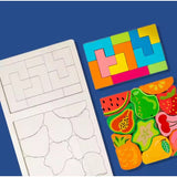 Puzzle Montessori Din Lemn Pentru Copii, Tip Tetris 2In1 +3 Ani, Cu Fructe Colorate 3D, Educativ, Intuitiv, Creativ, 21 De Piese, 28.5X17X1.2 Cm, Multicolor - vivimall.ro