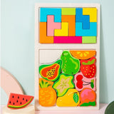 Puzzle Montessori Din Lemn Pentru Copii, Tip Tetris 2In1 +3 Ani, Cu Fructe Colorate 3D, Educativ, Intuitiv, Creativ, 21 De Piese, 28.5X17X1.2 Cm, Multicolor - vivimall.ro