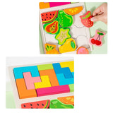 Puzzle Montessori Din Lemn Pentru Copii, Tip Tetris 2In1 +3 Ani, Cu Fructe Colorate 3D, Educativ, Intuitiv, Creativ, 21 De Piese, 28.5X17X1.2 Cm, Multicolor - vivimall.ro