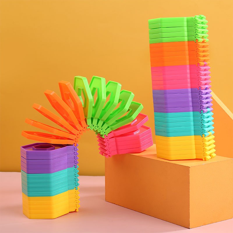 Puzzle pentru copii, Flippy, fidget loop, functie stivuire, bucle, decompresie, curcubeu, 20 cm