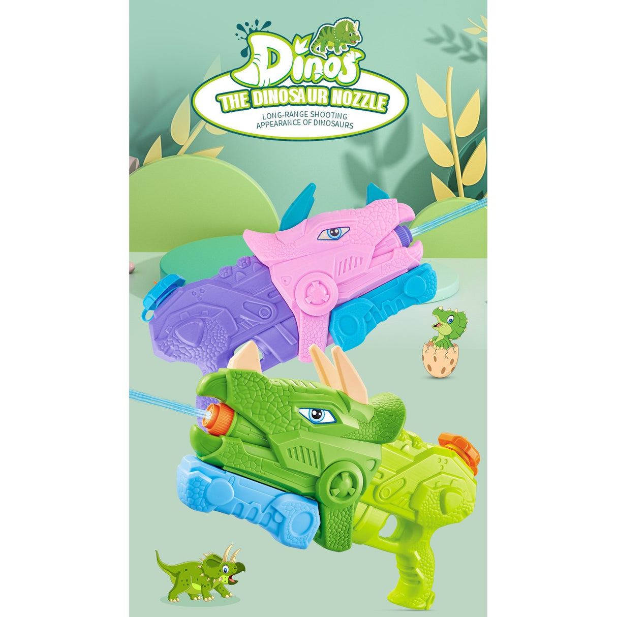 Pistol Cu Apa Pentru Copii, Rezervor, Pentru Piscina/Plaja, 6Ani+, Triceratops, 3 Duze, 640Ml - vivimall.ro