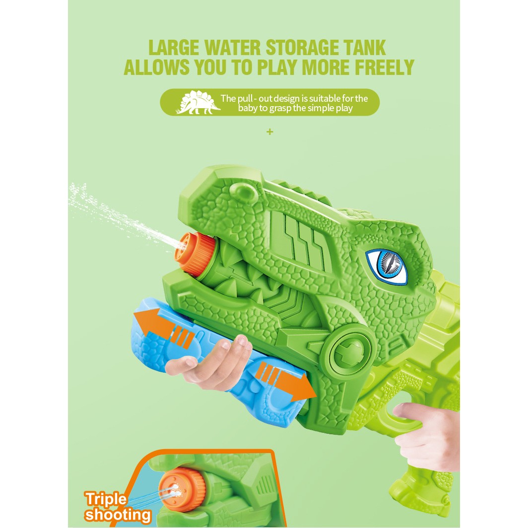 Pistol Cu Apa Pentru Copii, Rezervor, Pentru Piscina/Plaja, 6Ani+, Tiranozaur, 3 Duze, 660Ml - vivimall.ro