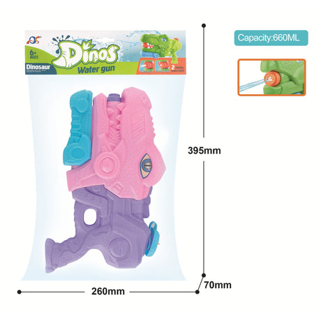 Pistol cu Apa pentru Copii, Rezervor, Pentru Piscina/Plaja, Vivimall, 6ani+, Tiranozaur, 3 duze, Roz, 660ML - vivimall.ro