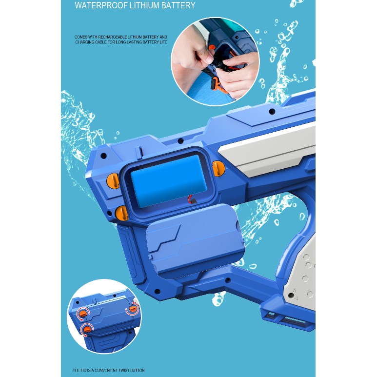 Pistol Cu Apa Pentru Copii, Rezervor 600Ml, 14Ani+, Cu Baterie 1200Mah, Electric Burst, Albastru/Verde, 800Ml - vivimall.ro