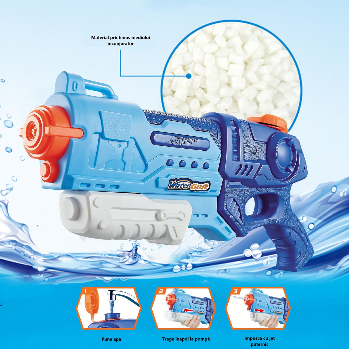Pistol Cu Apa Pentru Copii, Rezervor, Pentru Piscina/Plaja, 6Ani+, Albastru, 900Ml - vivimall.ro
