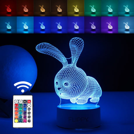 Lampa Led Decorativa, 3D, Iepure, Cu Usb Si Baterii, 20 Cm Inaltime, Din Material Acril, Lumina A Si Telecomanda Inclusa, Alb - vivimall.ro
