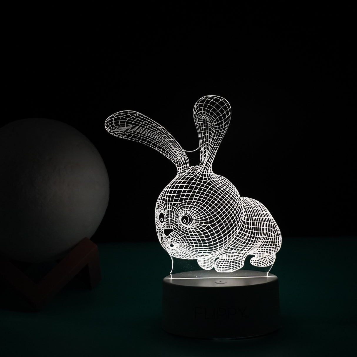 Lampa LED decorativa, Vivimall, 3D, Iepure, cu USB si baterii, 20 cm inaltime, din material acril, lumina multicolora si telecomanda inclusa, alb - vivimall.ro